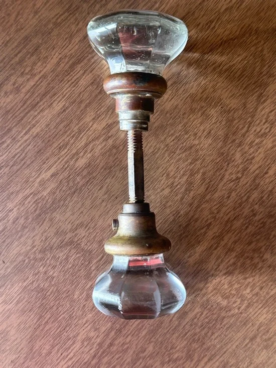 Vintage Clear Glass Door Knob Set with Brass Hardware - Picture 1 of 5